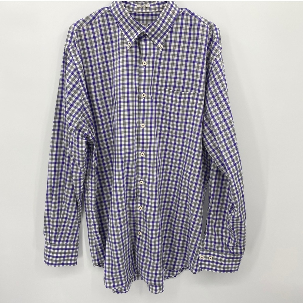Peter Millar Mens Extra Large Plaid Button Down Shirt Long Sleeve 100% Cotton XL